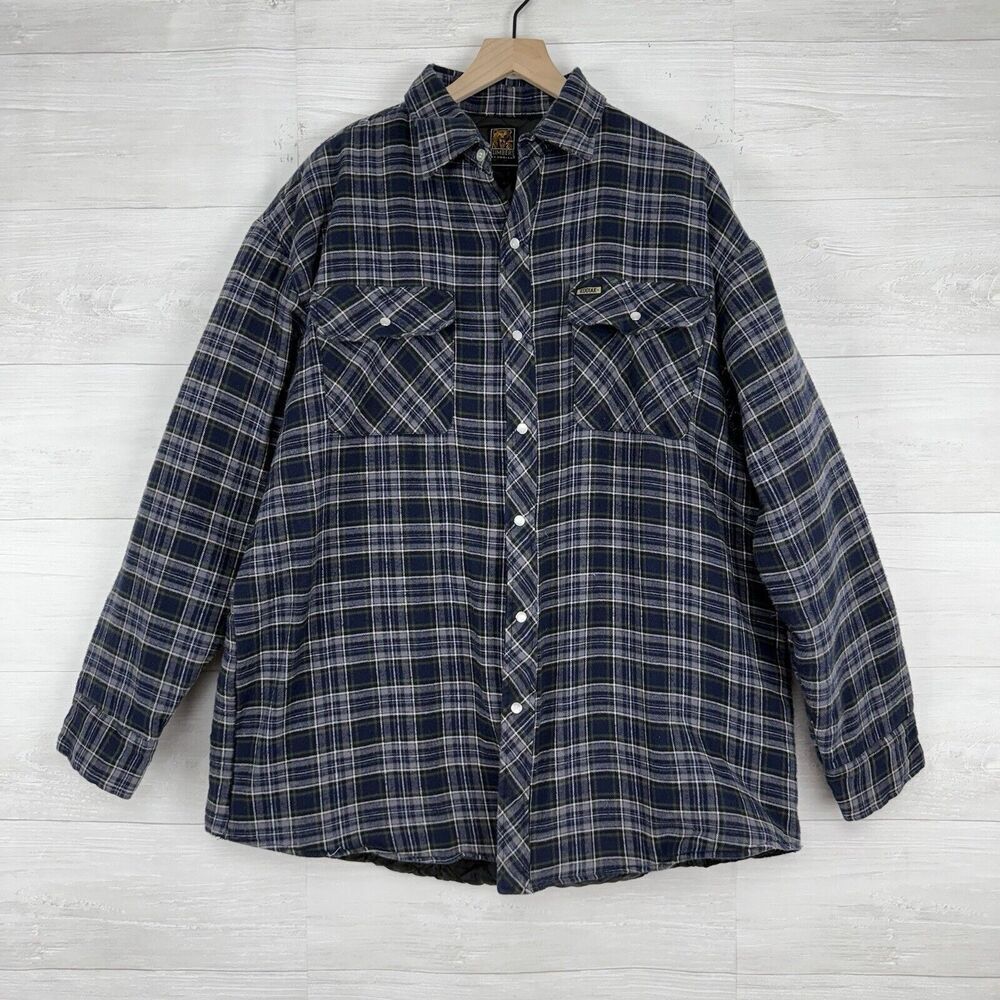 Vtg Klimbers by Kodiak Plaid Jacket Men XL Tall Navy Quilted Shacket Pearl Snaps